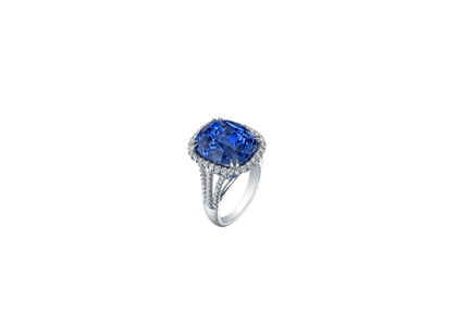 Blue & White Sapphire Cushion Halo Engagement Ring
